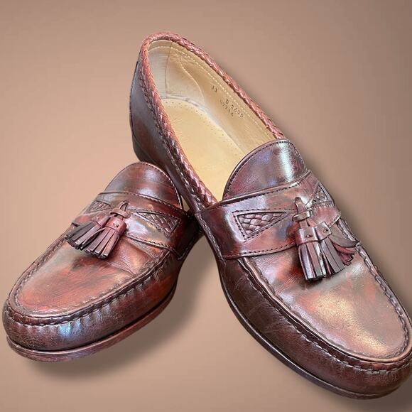 Men's 13D ALLEN EDMONDS Maxfield Dark Chili Leather Tassel Loafers With Box EUC - Picture 1 of 11